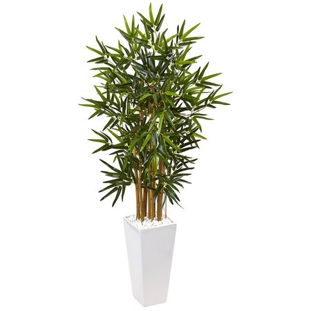 NEARLY NATURALS 4 ft. Silk Bamboo Tree in White Tower Planter NEN-5820-IFS